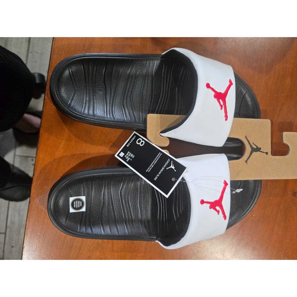 Jordan Break Slide Mens Sandals Black White University Red AR6374-016 Size 8